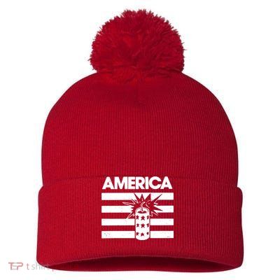 America Firework 4th Of July Flag Pom Pom 12in Knit Beanie