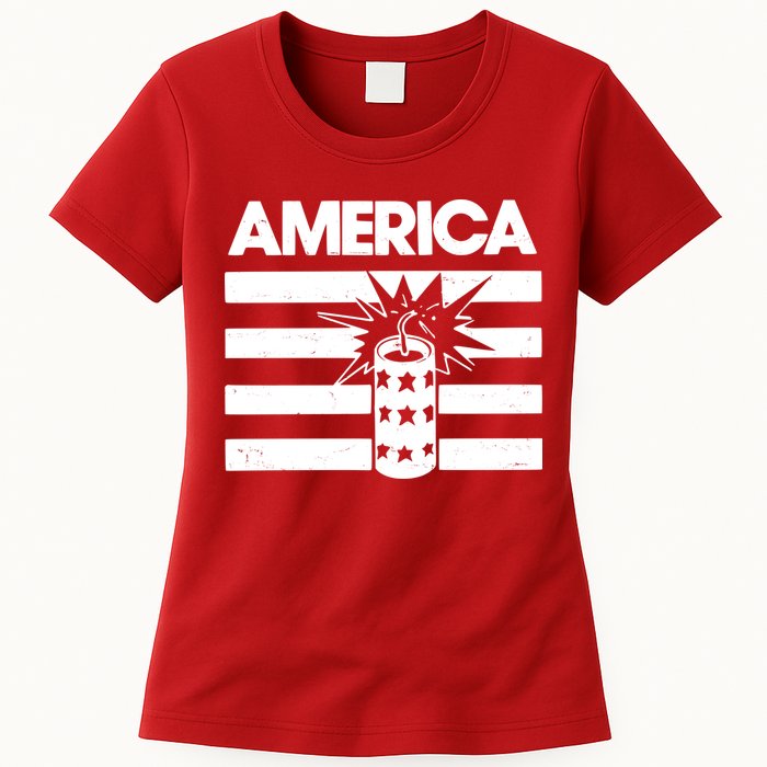 America Firework 4th Of July Flag Womens T-Shirt