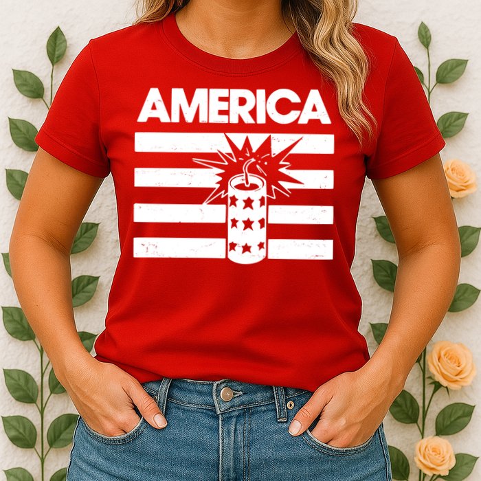 America Firework 4th Of July Flag Womens T-Shirt