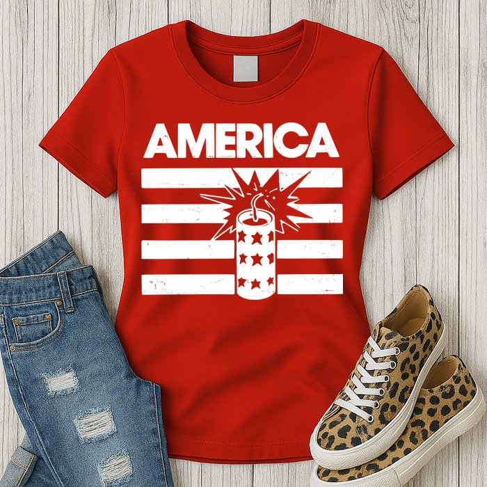 America Firework 4th Of July Flag Womens T-Shirt