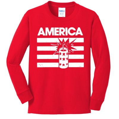 America Firework 4th Of July Flag Kids Long Sleeve Shirt