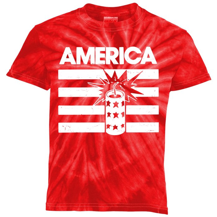 America Firework 4th Of July Flag Kids Tie-Dye T-Shirt