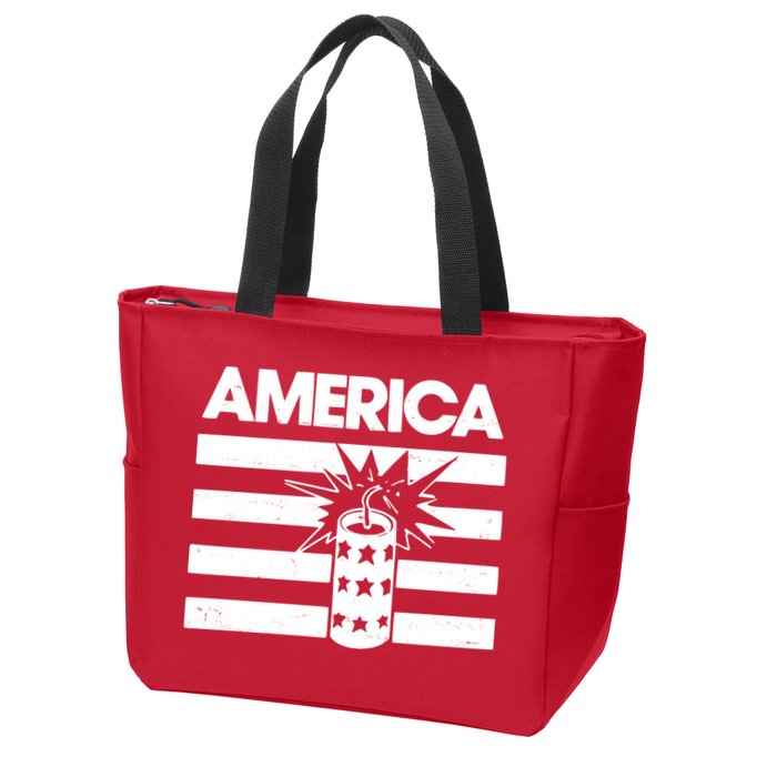 America Firework 4th Of July Flag Zip Tote Bag