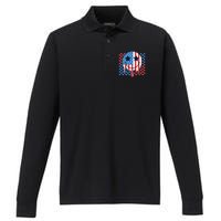 American Flag 4th Of July Groovy Smiling Face Checkered Performance Long Sleeve Polo