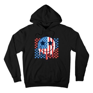 American Flag 4th Of July Groovy Smiling Face Checkered Hoodie