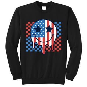 American Flag 4th Of July Groovy Smiling Face Checkered Sweatshirt