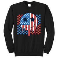 American Flag 4th Of July Groovy Smiling Face Checkered Sweatshirt