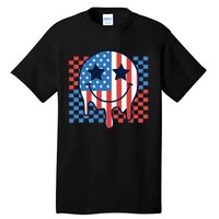 American Flag 4th Of July Groovy Smiling Face Checkered Tall T-Shirt