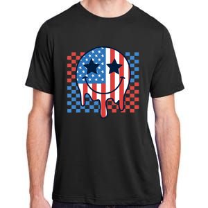 American Flag 4th Of July Groovy Smiling Face Checkered Adult ChromaSoft Performance T-Shirt