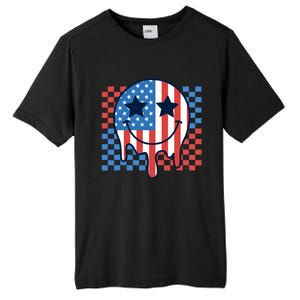 American Flag 4th Of July Groovy Smiling Face Checkered Tall Fusion ChromaSoft Performance T-Shirt