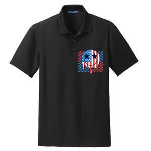 American Flag 4th Of July Groovy Smiling Face Checkered Dry Zone Grid Polo