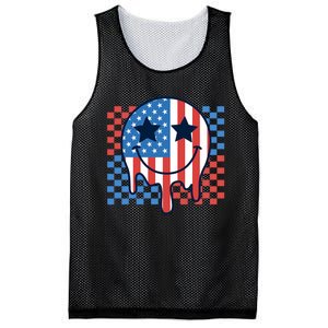 American Flag 4th Of July Groovy Smiling Face Checkered Mesh Reversible Basketball Jersey Tank