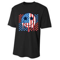 American Flag 4th Of July Groovy Smiling Face Checkered Performance Sprint T-Shirt