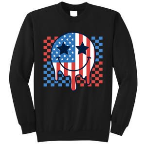 American Flag 4th Of July Groovy Smiling Face Checkered Tall Sweatshirt