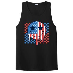 American Flag 4th Of July Groovy Smiling Face Checkered PosiCharge Competitor Tank