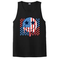 American Flag 4th Of July Groovy Smiling Face Checkered PosiCharge Competitor Tank