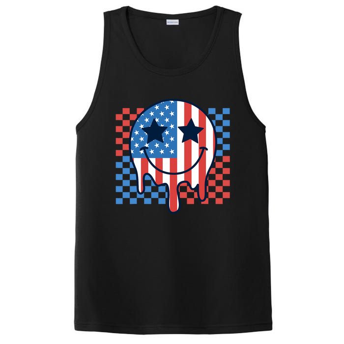 American Flag 4th Of July Groovy Smiling Face Checkered PosiCharge Competitor Tank