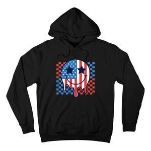 American Flag 4th Of July Groovy Smiling Face Checkered Tall Hoodie