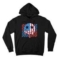 American Flag 4th Of July Groovy Smiling Face Checkered Tall Hoodie