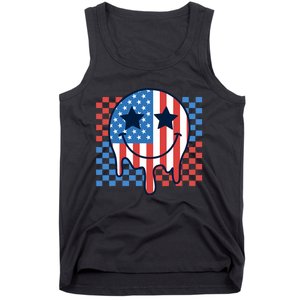 American Flag 4th Of July Groovy Smiling Face Checkered Tank Top