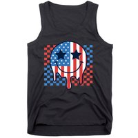 American Flag 4th Of July Groovy Smiling Face Checkered Tank Top