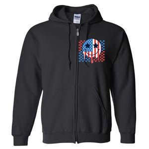 American Flag 4th Of July Groovy Smiling Face Checkered Full Zip Hoodie