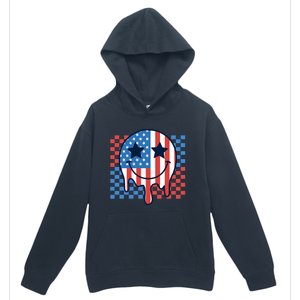 American Flag 4th Of July Groovy Smiling Face Checkered Urban Pullover Hoodie