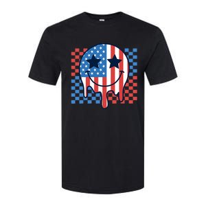 American Flag 4th Of July Groovy Smiling Face Checkered Softstyle CVC T-Shirt