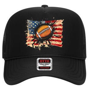 American football 4th Of July USA American Flag High Crown Mesh Back Trucker Hat