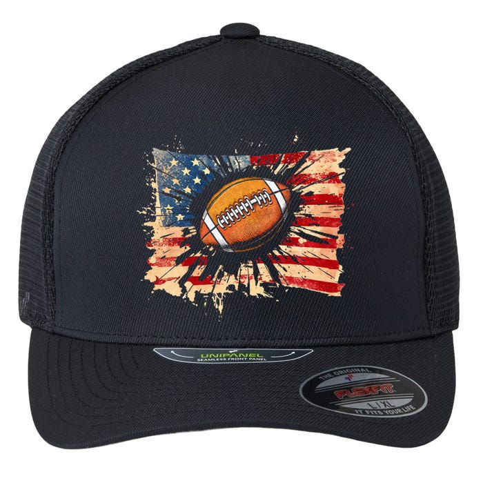 American football 4th Of July USA American Flag Flexfit Unipanel Trucker Cap