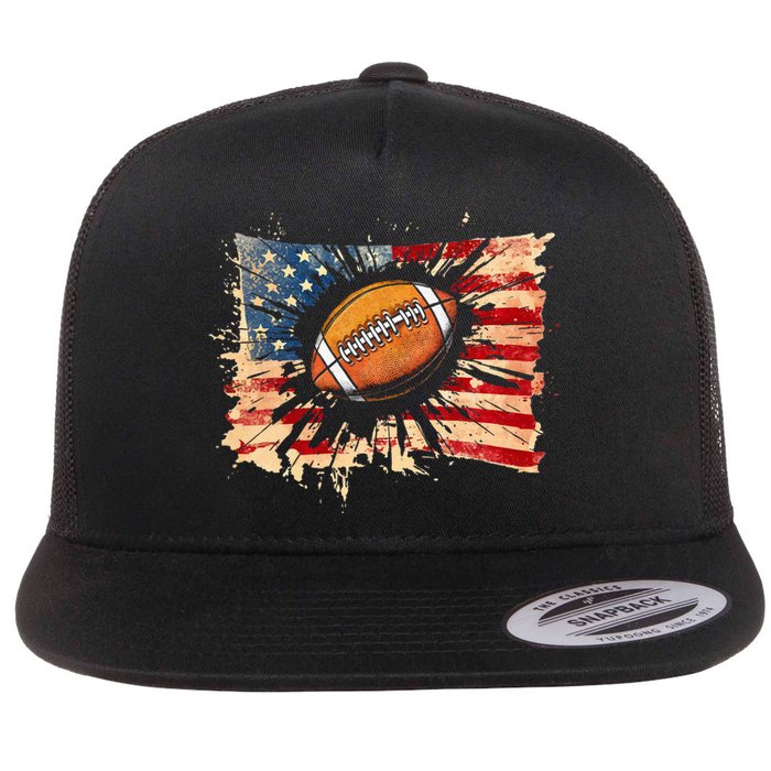 American football 4th Of July USA American Flag Flat Bill Trucker Hat