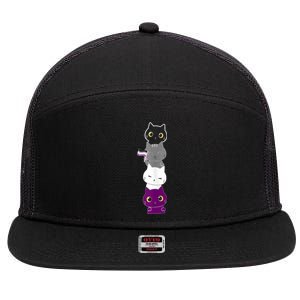 Asexuality Flag Animal Cat Ace Pride Demisexual Gift Asexual 7 Panel Mesh Trucker Snapback Hat