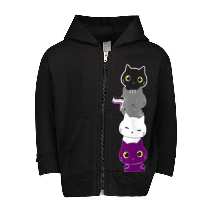 Asexuality Flag Animal Cat Ace Pride Demisexual Gift Asexual Toddler Zip Fleece Hoodie