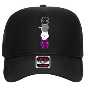 Asexuality Flag Animal Cat Ace Pride Demisexual Gift Asexual High Crown Mesh Back Trucker Hat