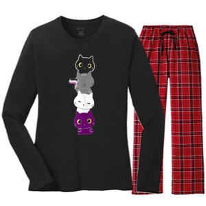 Asexuality Flag Animal Cat Ace Pride Demisexual Gift Asexual Women's Long Sleeve Flannel Pajama Set 