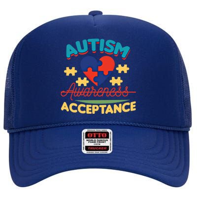 Acceptance For Autism Awareness Gift High Crown Mesh Back Trucker Hat