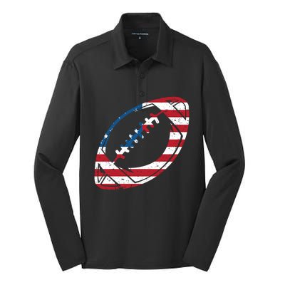 American Flag American Football Gift Silk Touch Performance Long Sleeve Polo