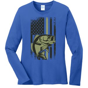 American Flag And Fish S S Or S Fishing Funny Gift Ladies Long Sleeve Shirt