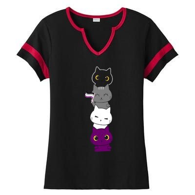 Asexuality Flag Animal Cat Ace Pride Demisexual Gift Asexual Ladies Halftime Notch Neck Tee