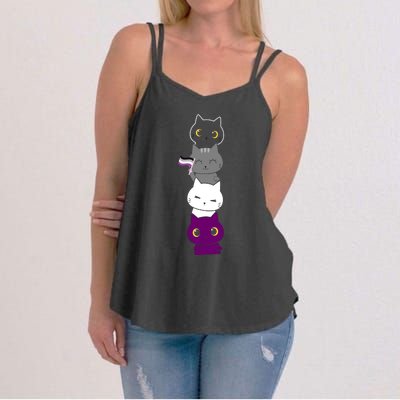 Asexuality Flag Animal Cat Ace Pride Demisexual Gift Asexual Women's Strappy Tank