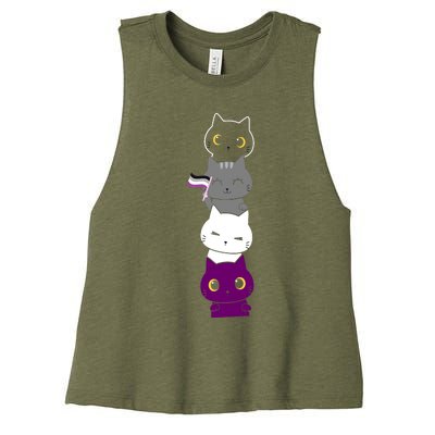 Asexuality Flag Animal Cat Ace Pride Demisexual Gift Asexual Women's Racerback Cropped Tank