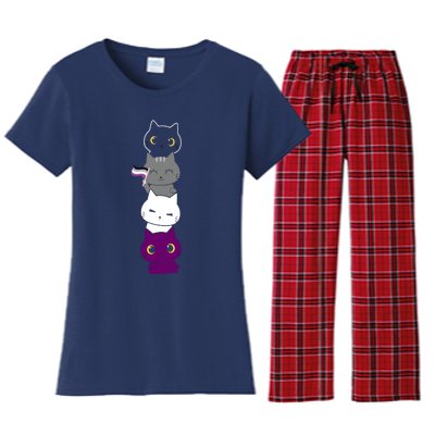 Asexuality Flag Animal Cat Ace Pride Demisexual Gift Asexual Women's Flannel Pajama Set