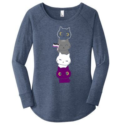 Asexuality Flag Animal Cat Ace Pride Demisexual Gift Asexual Women's Perfect Tri Tunic Long Sleeve Shirt