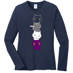 Asexuality Flag Animal Cat Ace Pride Demisexual Gift Asexual Ladies Long Sleeve Shirt