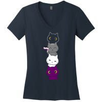 Asexuality Flag Animal Cat Ace Pride Demisexual Gift Asexual Women's V-Neck T-Shirt