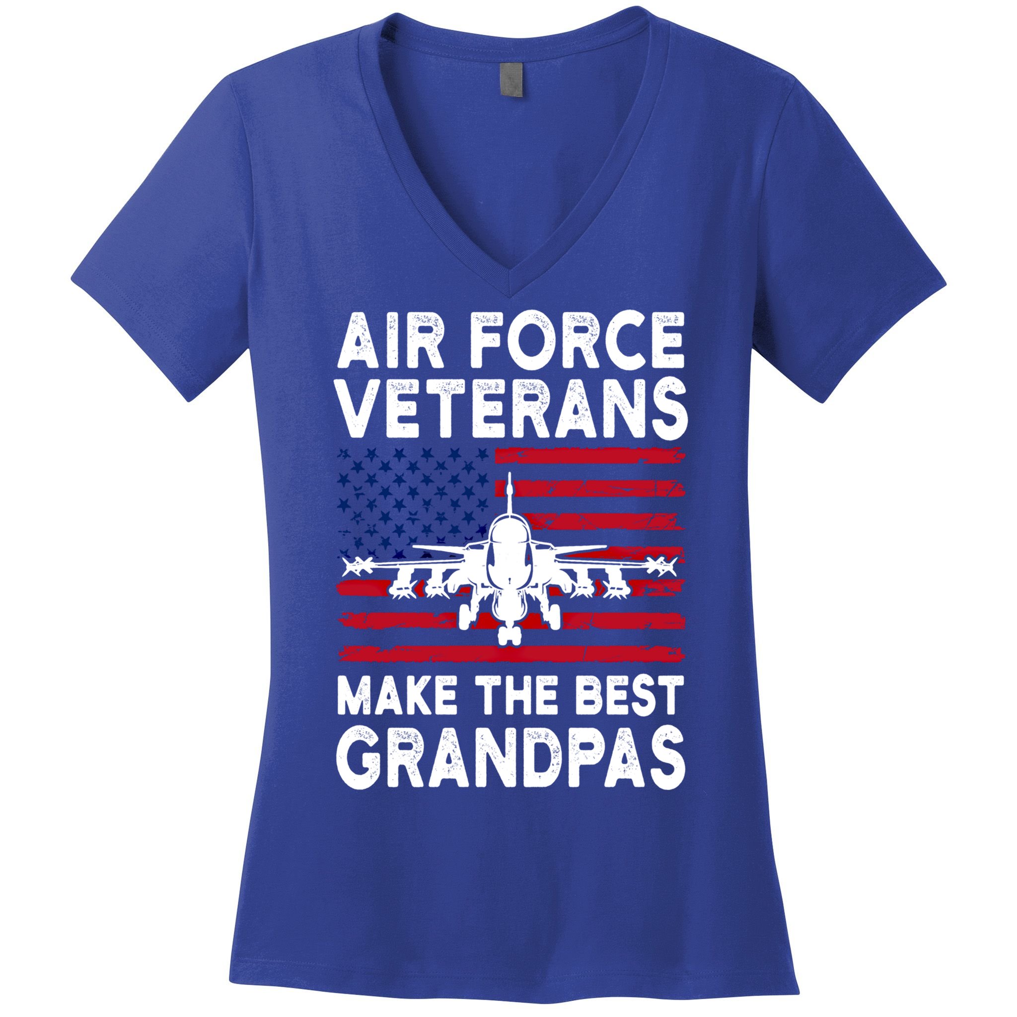 American Flag Air Force Veteran Makes Best Grandpa Gift Women's V-Neck T-Shirt