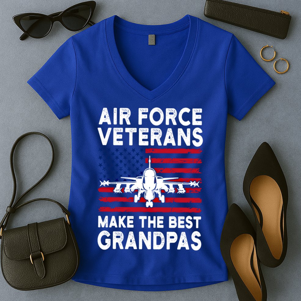 American Flag Air Force Veteran Makes Best Grandpa Gift Women's V-Neck T-Shirt