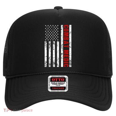 American Flag Army Combat Medic Cute Gift High Crown Mesh Back Trucker Hat