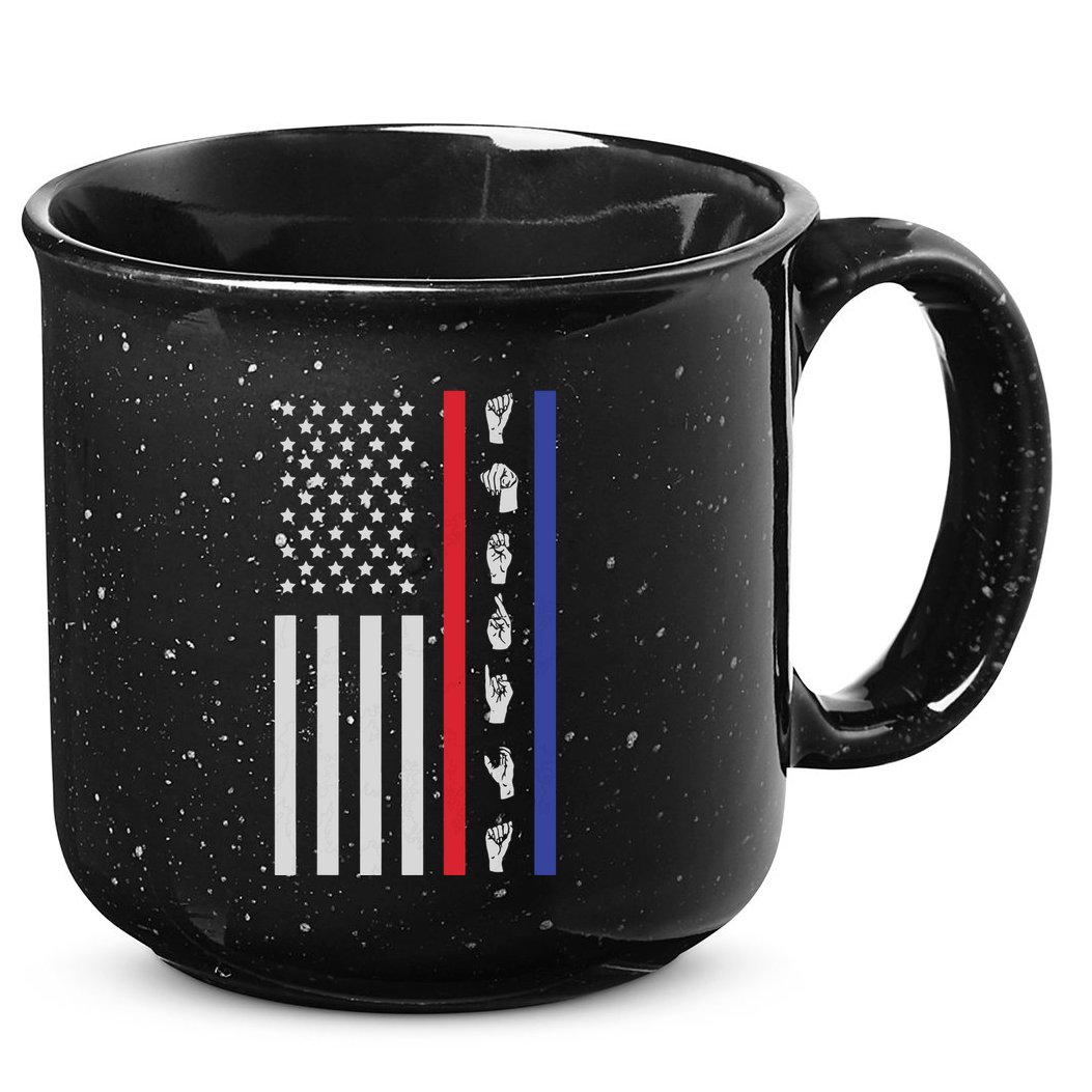 American Flag ASL American Sign Language America USA 15oz Campfire Ceramic Mug