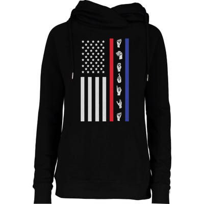 American Flag ASL American Sign Language America USA Womens Funnel Neck Pullover Hood
